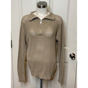 Varley Tan Loose Knit 1/4 Zip Pullover Sweater, Size S
